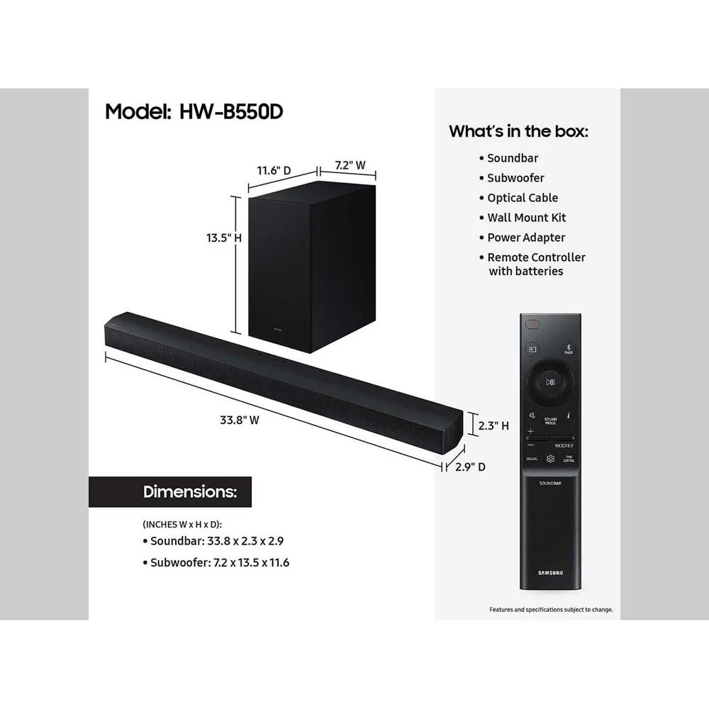 Samsung HW-B550D B-series 3.1 ch. DTS Virtual:X Soundbar 2024 + Surround Speakers Bundle - Image 6