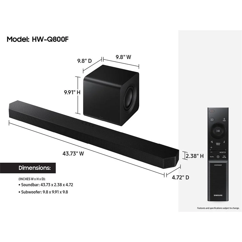 Samsung HW-Q800F 5.1.2ch Dolby ATMOS Soundbar System 2025 w/ Rear Speaker Bundle - Image 3