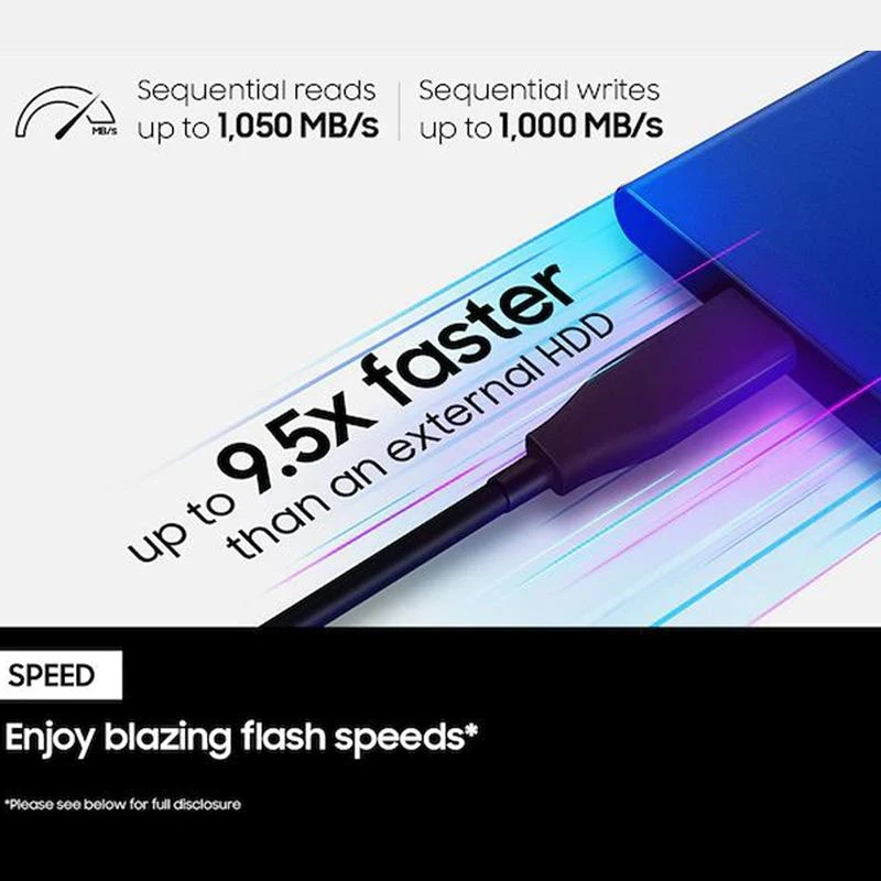 Samsung MU-PC1T0H T7 1TB Portable SSD, USB 3.2 Gen2 + Converter Adapter + Case - Image 10