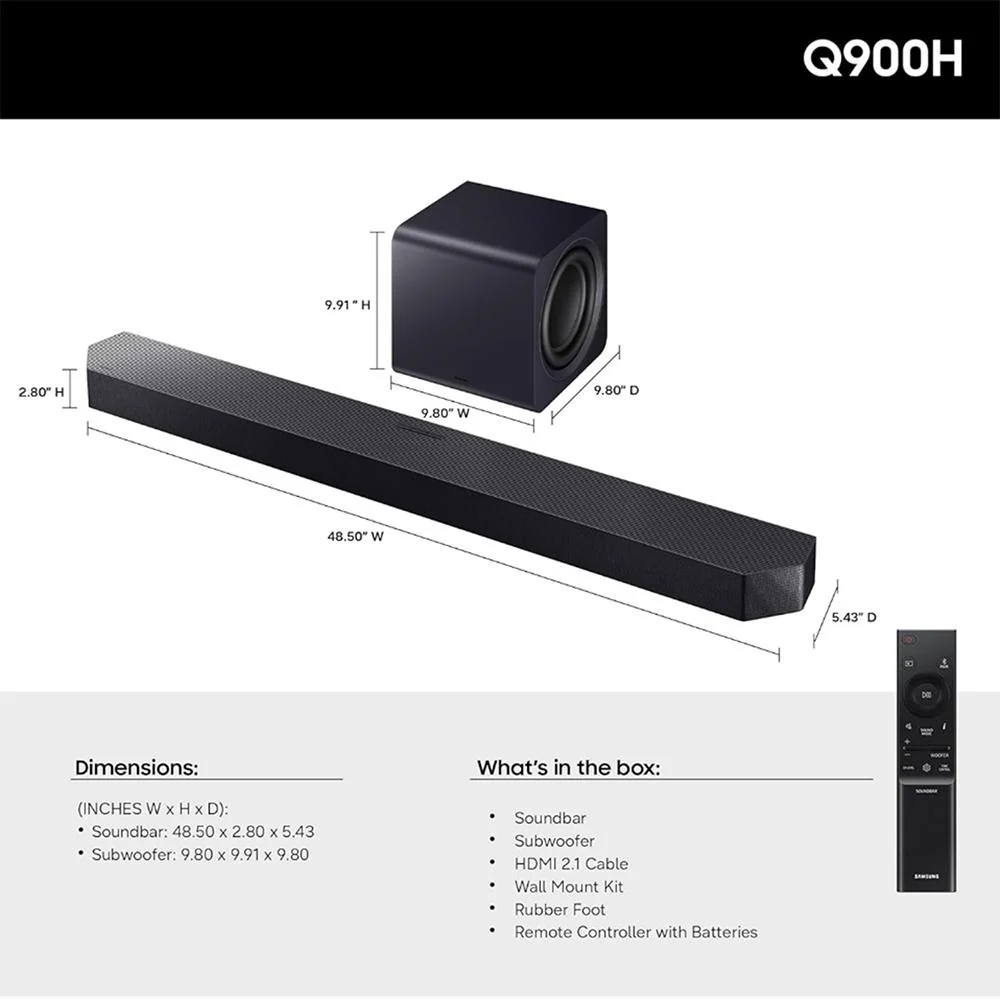 Samsung Q-Series Soundbar HW-Q900H 7.1.2ch Subwoofer (2026) + 26 Month Protection Bundle - Image 4
