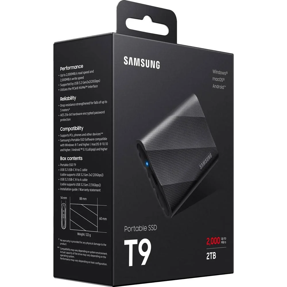 Samsung T9 2TB Portable SSD, USB 3.2 Gen 2x2, Black (MU-PG2T0B) - Open Box - Image 10