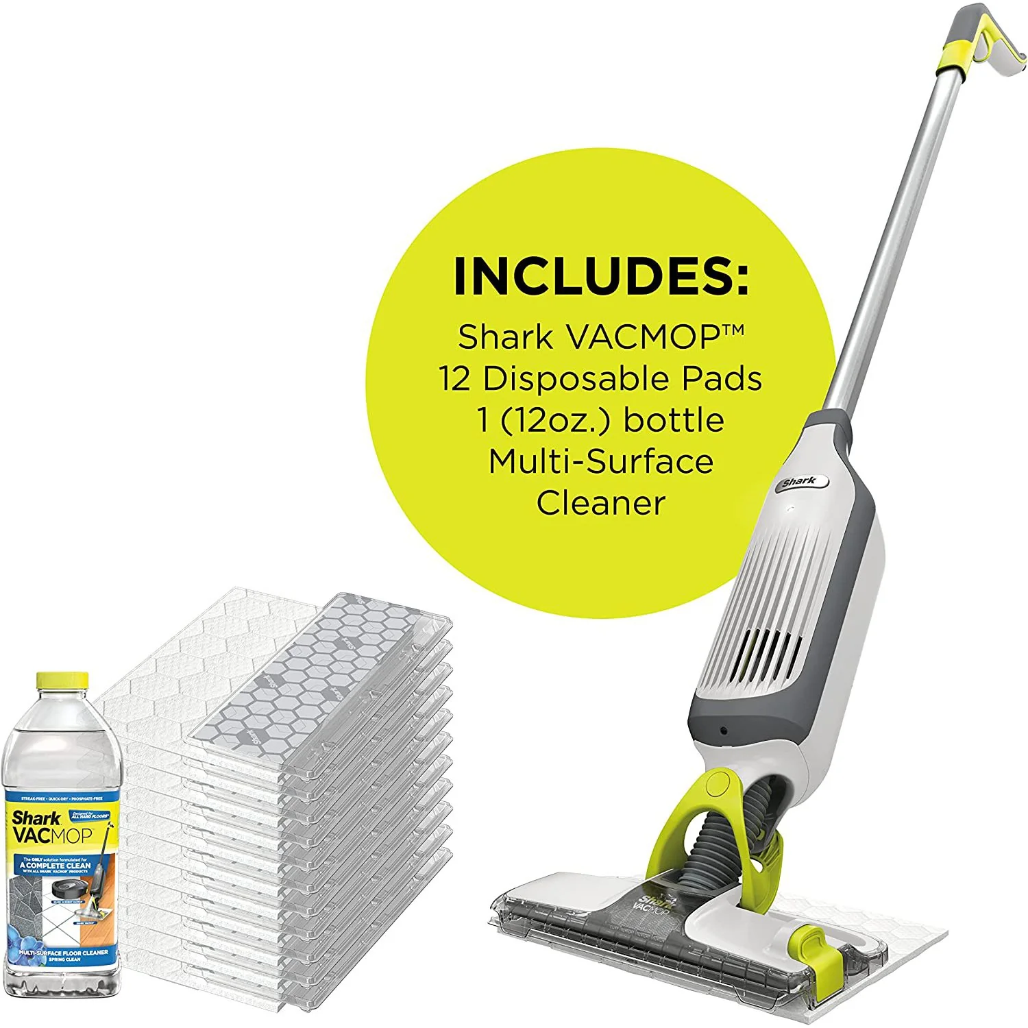 Shark VM252 Vacuum Mop Bundle w/ 12 Disposable Pads, 12 oz. Cleaning Solution, White - Image 2