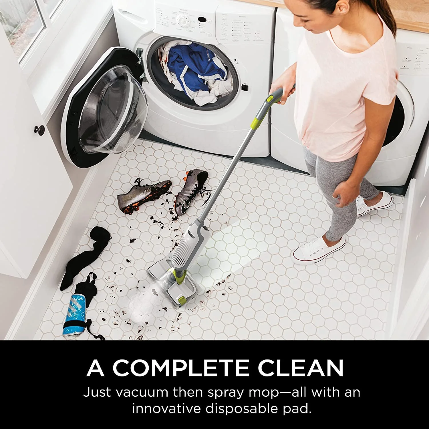 Shark VM252 Vacuum Mop Bundle w/ 12 Disposable Pads, 12 oz. Cleaning Solution, White - Image 7