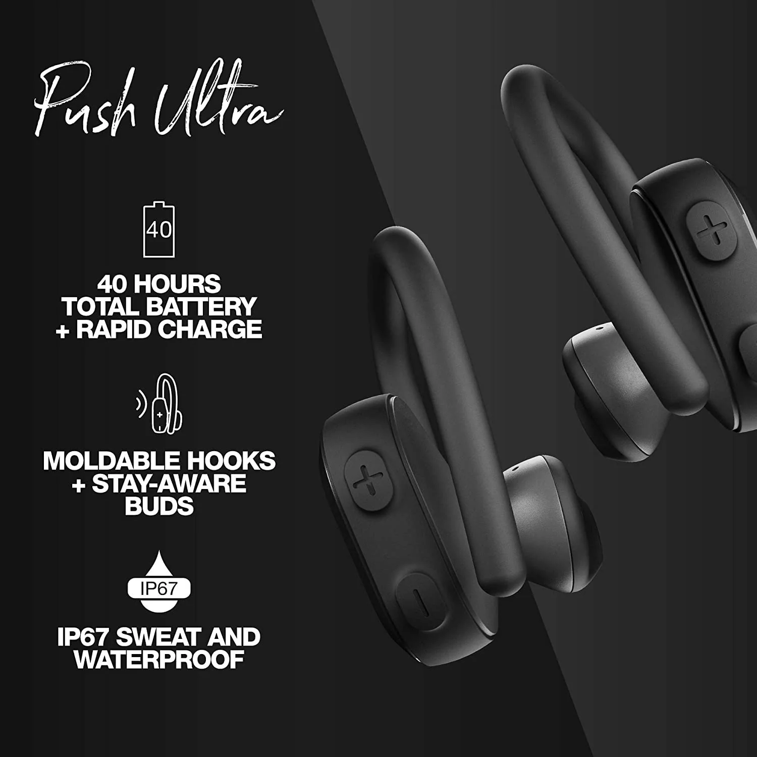 Skullcandy Push Ultra True Wireless In-Ear Earbuds - True Black - Image 3