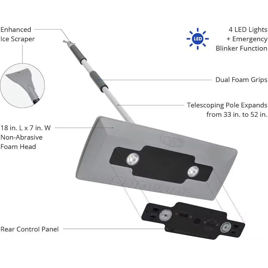 Snow Joe Compact 4-in-1 Telescoping Snow Broom with Ice Scraper and LED Light, Platinum - Image 5