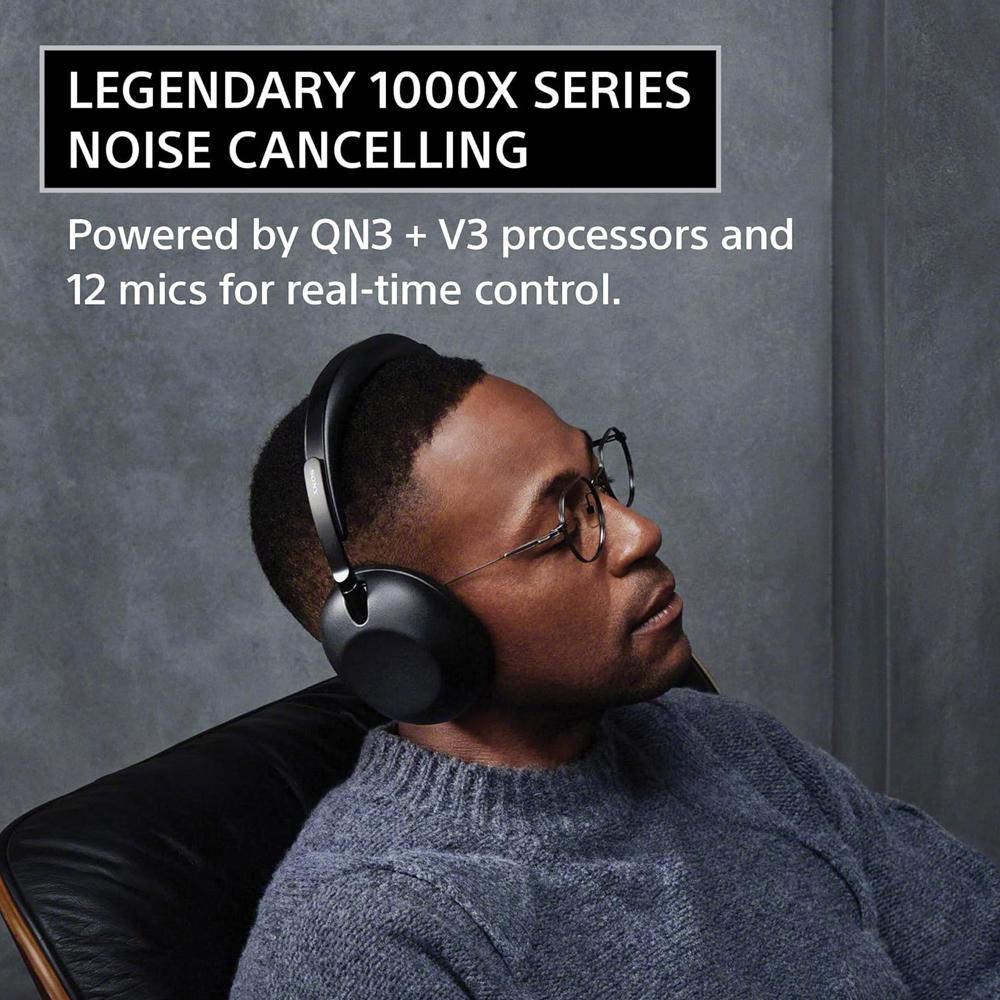 Sony 1000X THE COLLEXION Wireless Headphones, Black / Deco Essentials Wood Stand - Image 15