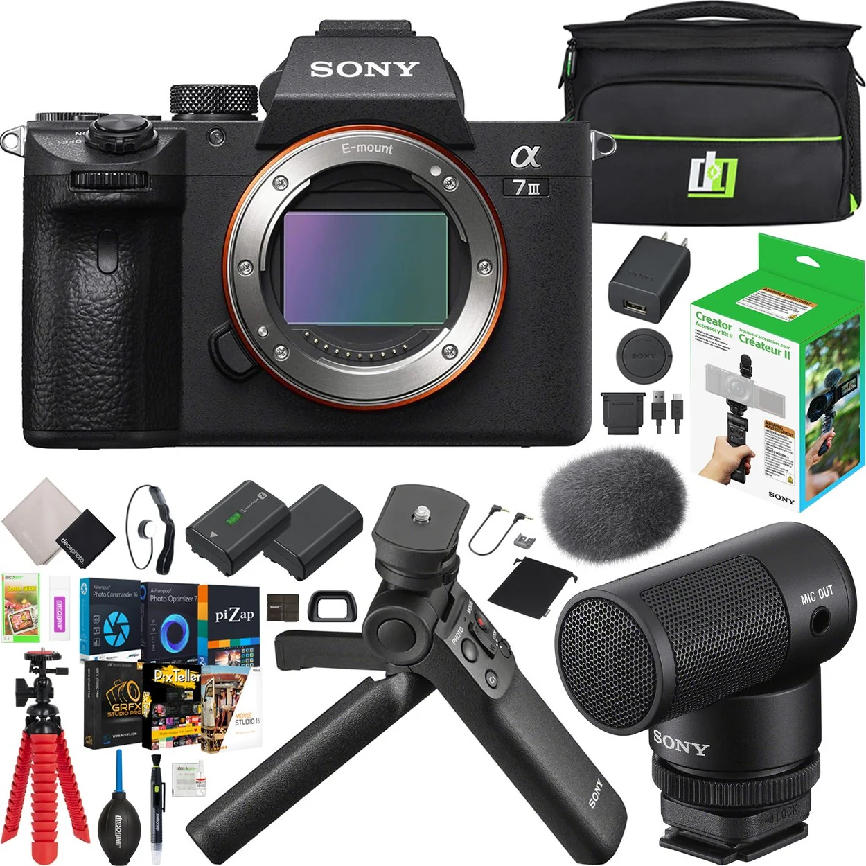 Sony a7 III Mirrorless Full Frame Camera Body + ACCVC2 Vlogger Tripod & Mic Kit