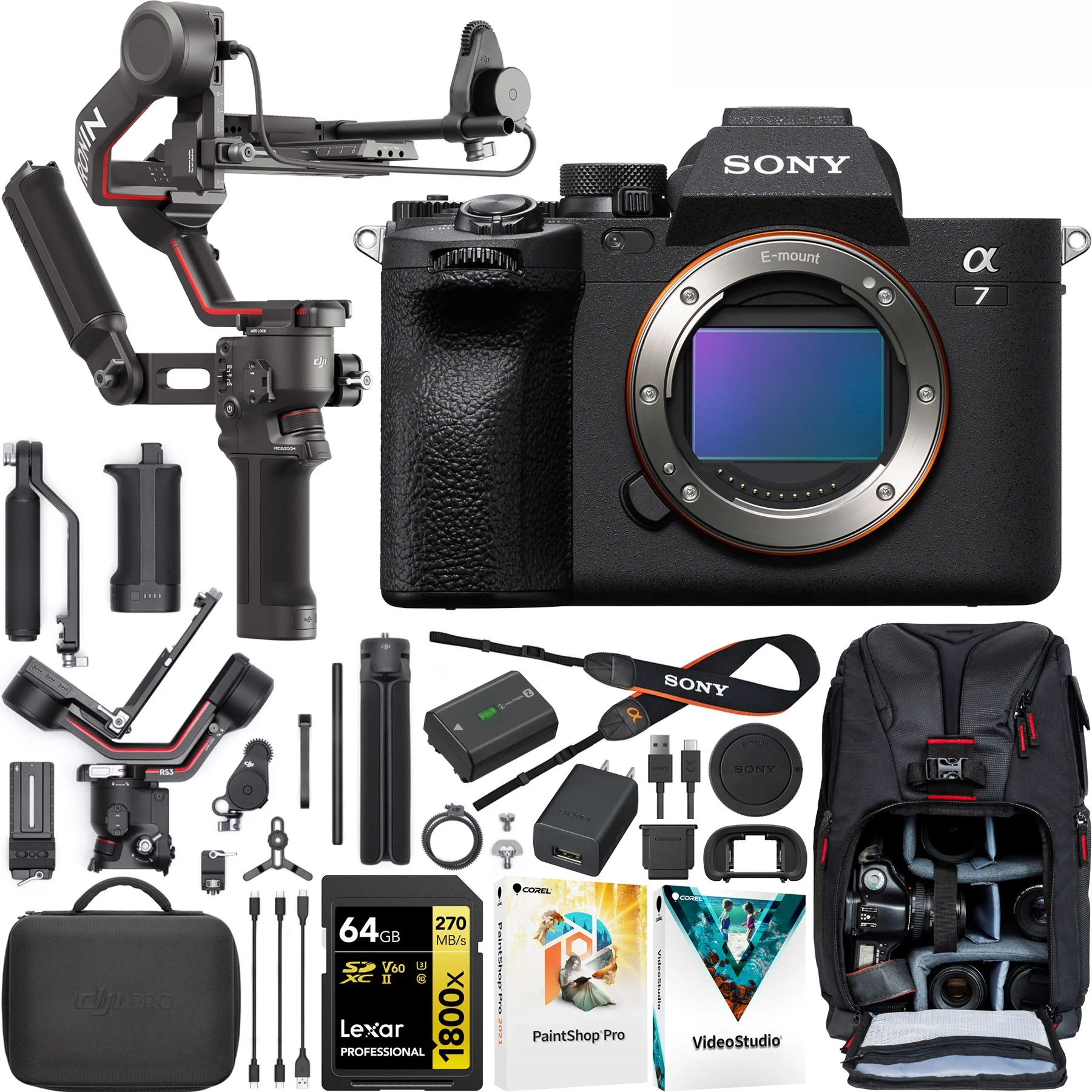 Sony a7 IV Mirrorless Full Frame Camera Body Kit + DJI RS 3 Combo Gimbal Bundle