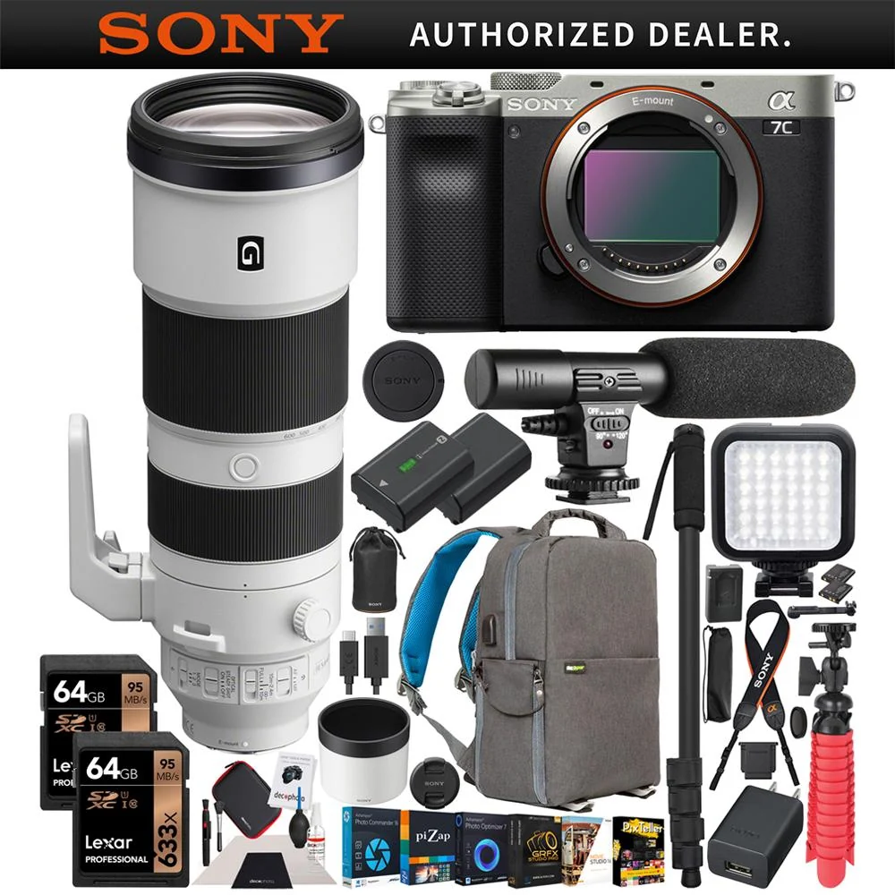 Sony a7C Mirrorless Camera Silver + 200-600mm F5.6-6.3 G Lens SEL200600G Kit Bundle