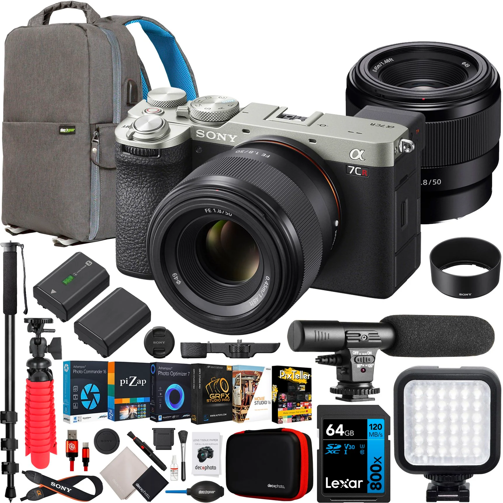 Sony a7CR Full Frame Mirrorless Camera Body Silver + 50mm F1.8 Lens Kit Bundle