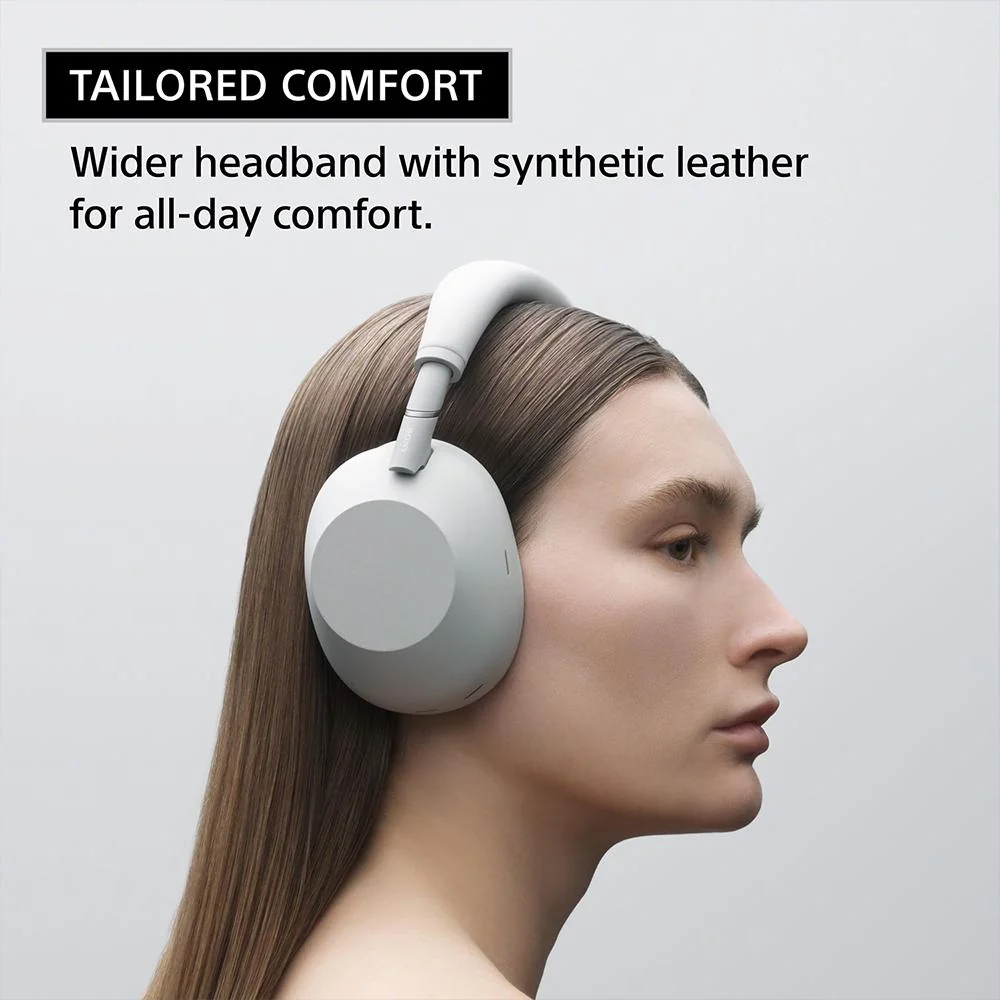 Sony Best Wireless Noise Canceling Headphones Platinum Silver with Wood Stand - Image 10