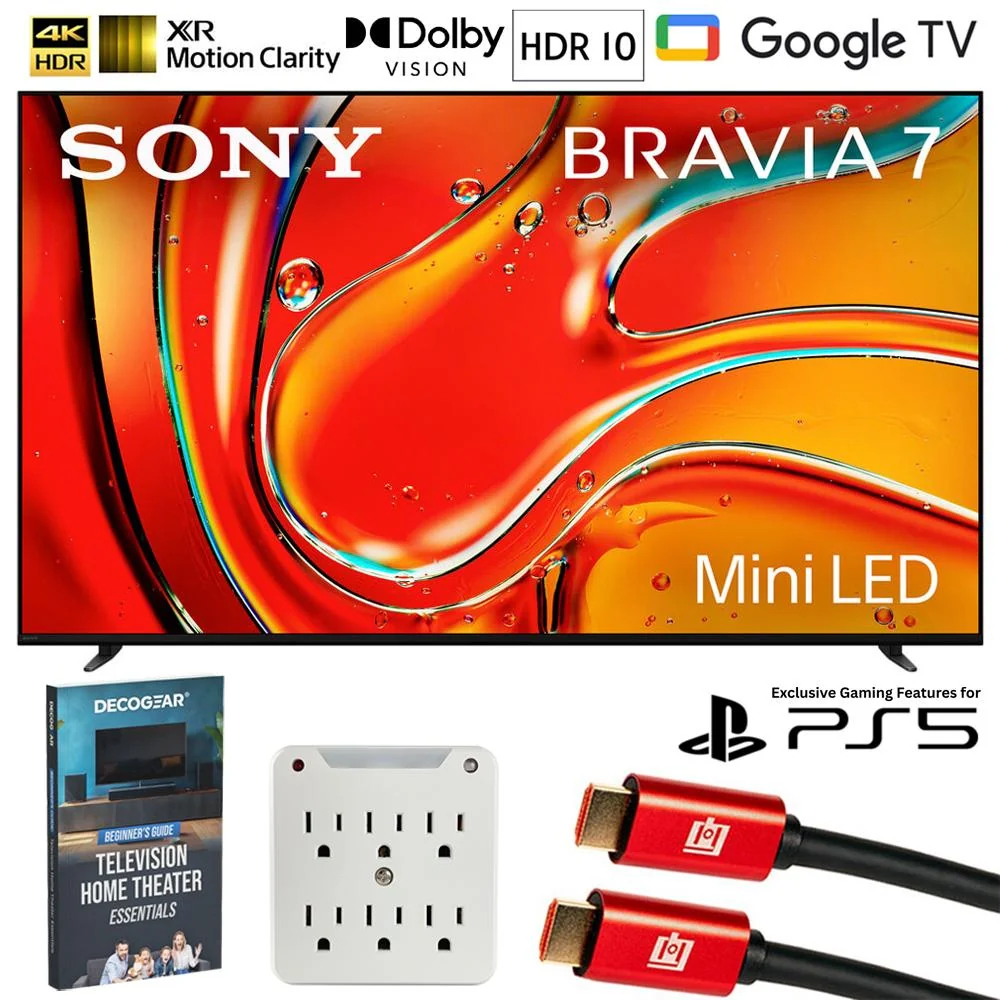Sony BRAVIA 7 K75XR70 75" 4K QLED Mini-LED TV (2024) w/ Deco Gear Home Theater Guide