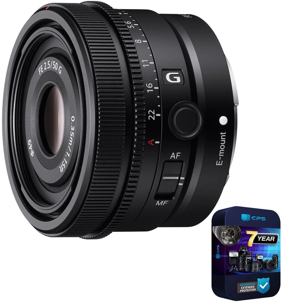 Sony FE 50mm F2.5 G Ultra Compact Prime G Lens for E-Mount + 7 Year Protection Pack