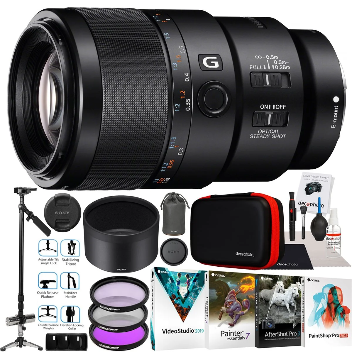 Sony FE 90mm f2.8 Macro G OSS Full Frame Mirrorless Camera Lens Kit Stabilizer Bundle