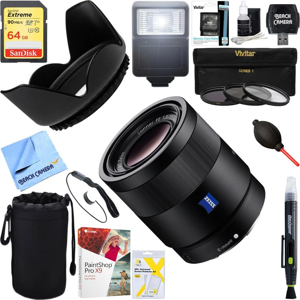 Sony Sonnar T* FE 55mm F1.8 ZA Full Frame Camera E-Mount Lens+64GB Ultimate Kit