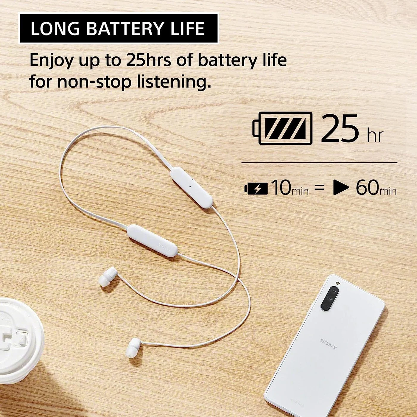 Sony WI-C100 Wireless In-Ear Headphones, Black - Image 5