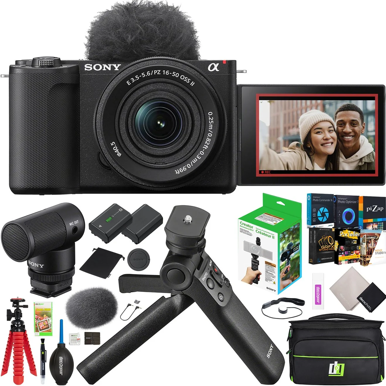Sony ZV-E10 II Mirrorless Camera Black + 16-50mm Lens + ACCVC2 Vlogger Bundle