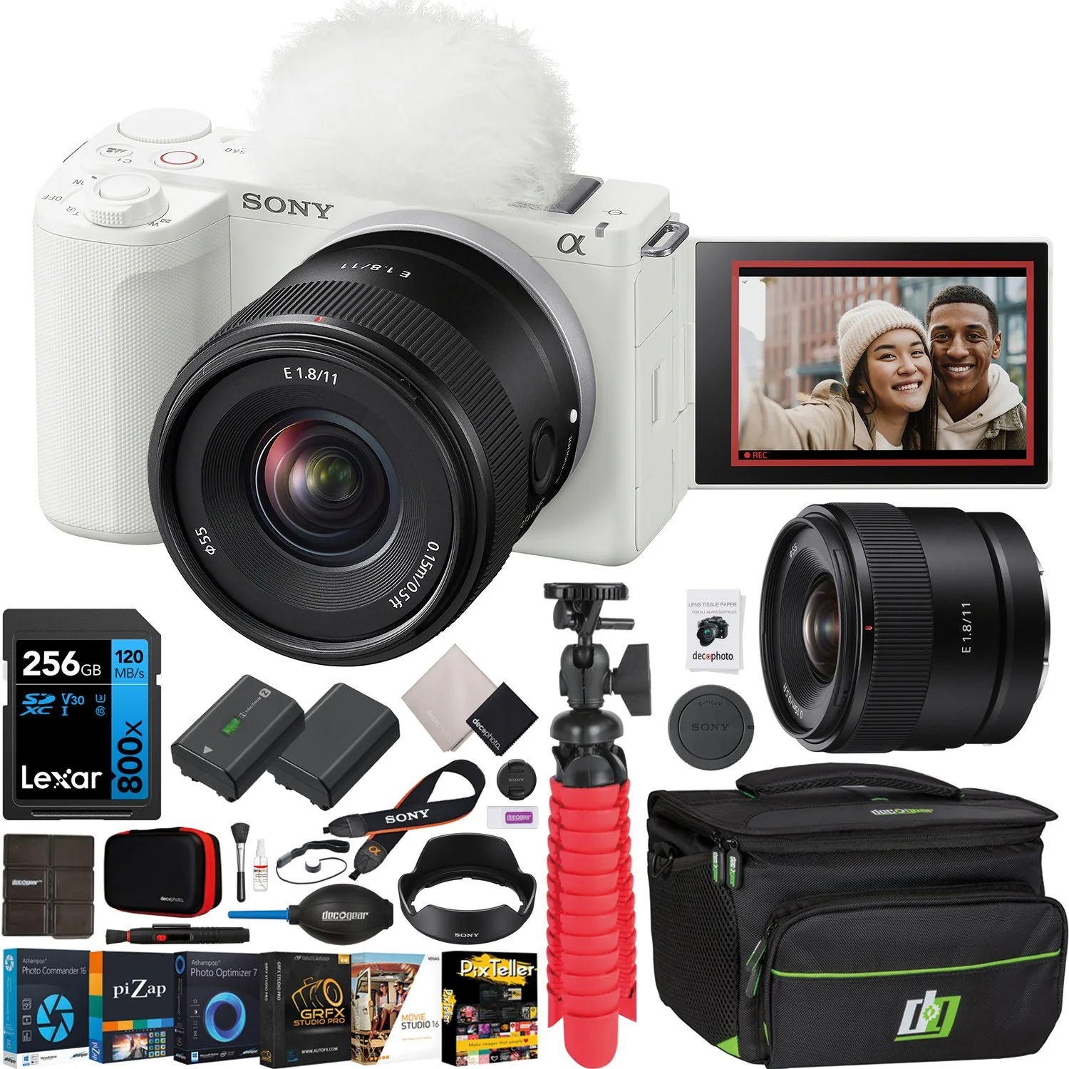 Sony ZV-E10 II Mirrorless Camera White + 11mm F1.8 Lens Kit & Accessories Bundle