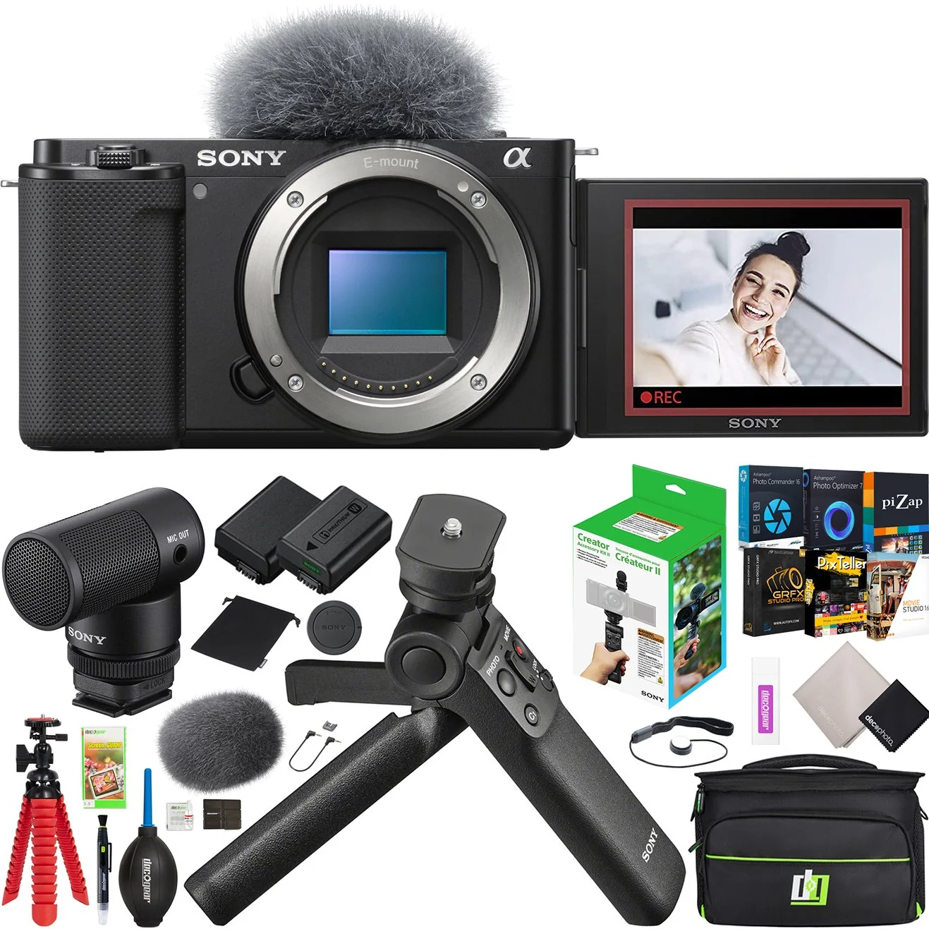 Sony  ZV-E10 Mirrorless APS-C Camera Body Black + ACCVC2 Vlogger Tripod & Mic Kit