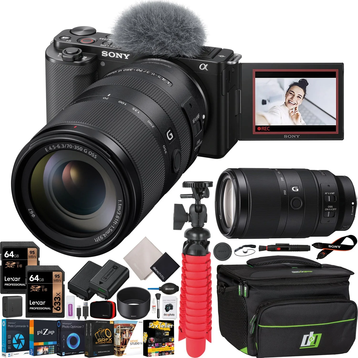 Sony ZV-E10 Mirrorless APS-C Vlog Camera Body + 70-350mm G OSS Lens Black Bundle