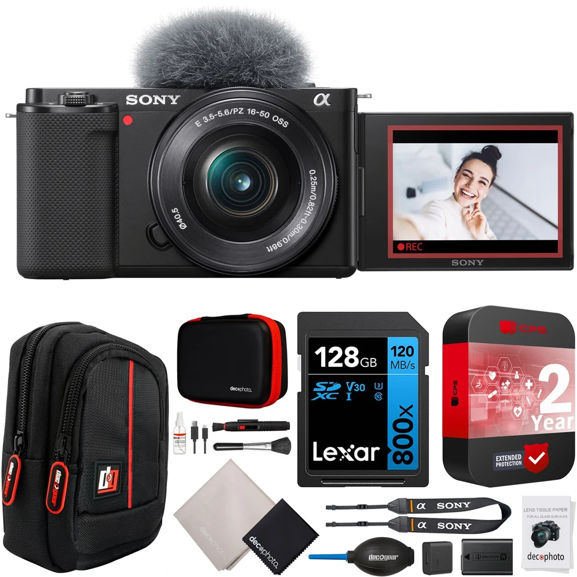 Sony ZV-E10 Mirrorless Vlog Camera Black + 16-50mm Lens Kit +Extended Warranty Bundle