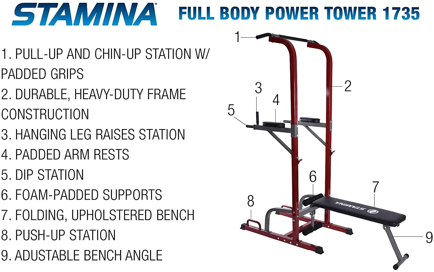 Stamina 50-1735 Full Body Power Tower with Upholstered Bench + Massage Gun Bundle - Image 7