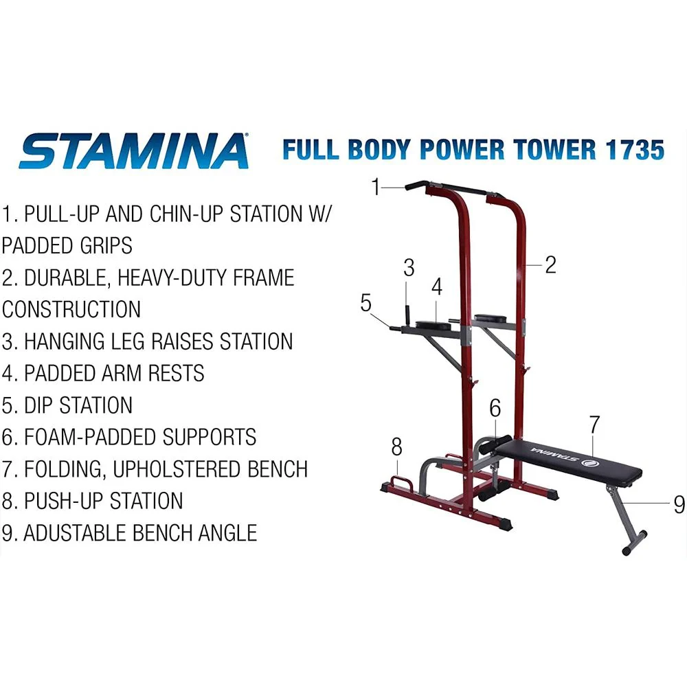 Stamina Full Body Power Tower with Upholstered Bench with Earbuds Bundle - Image 10