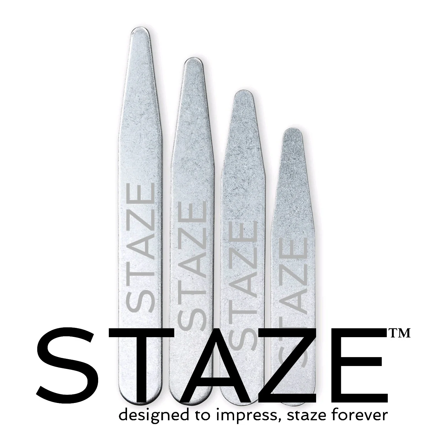 STAZE 36 Assorted Sizes Brushed Chrome Steel Collar Stays for Dress Shirts - Image 2