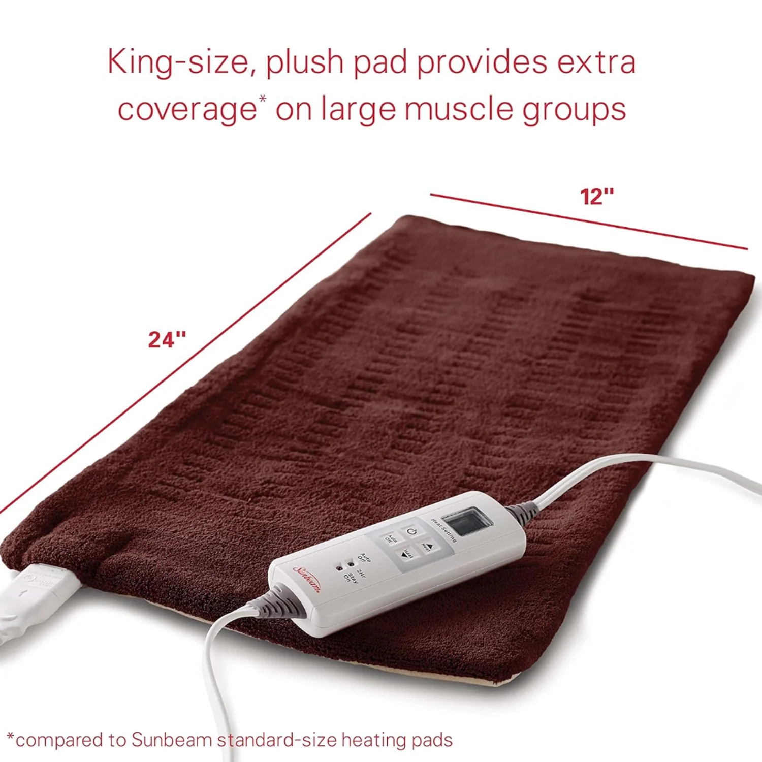 Sunbeam Heating Pad for Back; Neck; and Shoulder with 6 Heat Settings - King - Open Box - Image 3