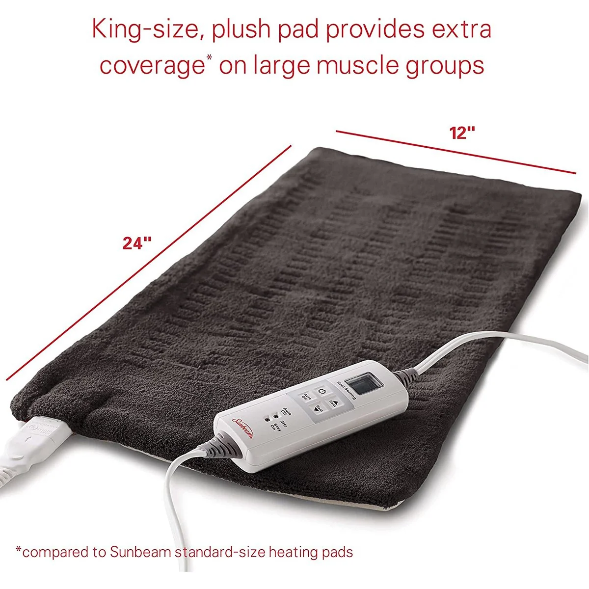 Sunbeam Xpress Heating Pad for Back, Neck, & Shoulder 6 Heat Settings, King (Slate Grey) - Image 4