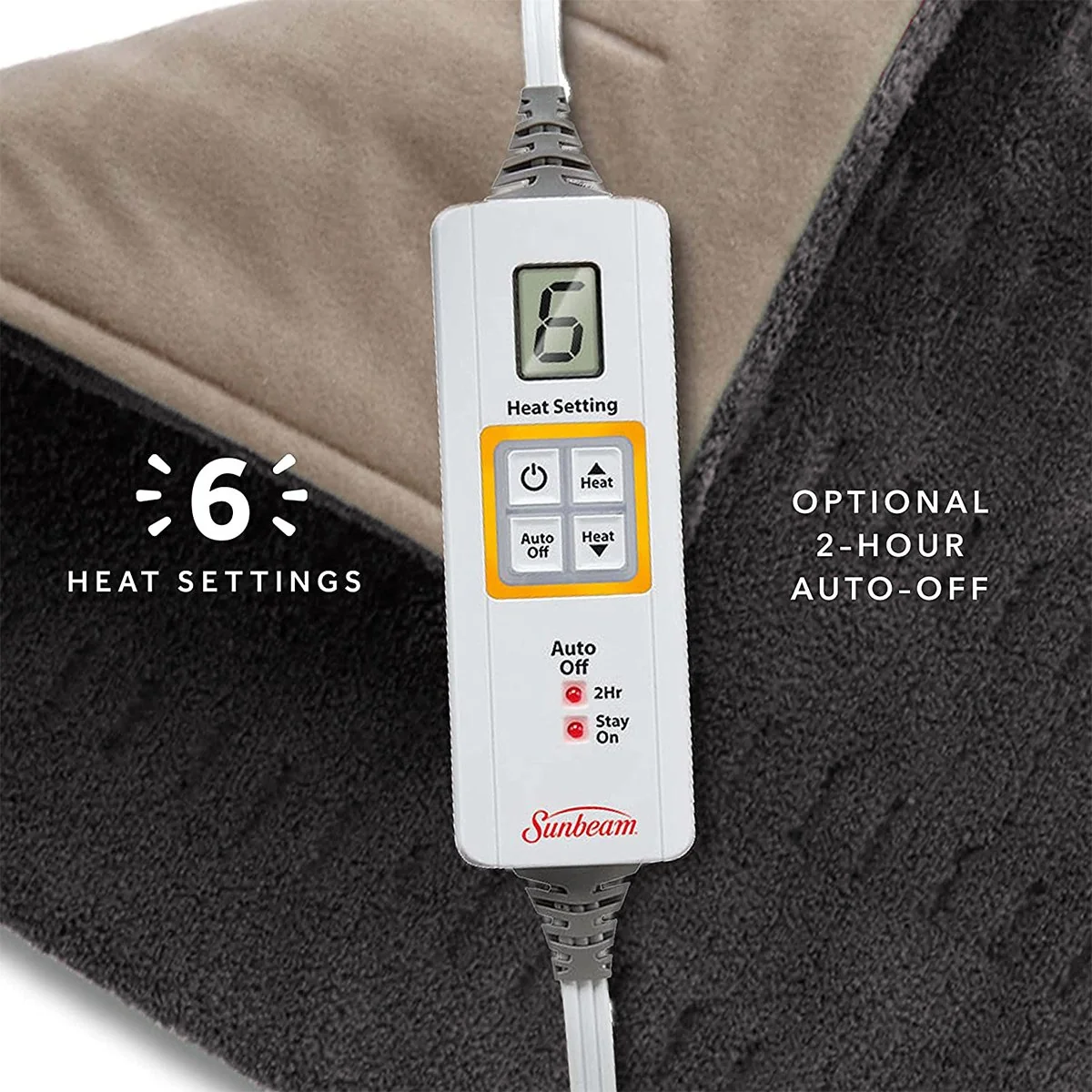Sunbeam Xpress Heating Pad for Back, Neck, & Shoulder 6 Heat Settings, King (Slate Grey) - Image 5