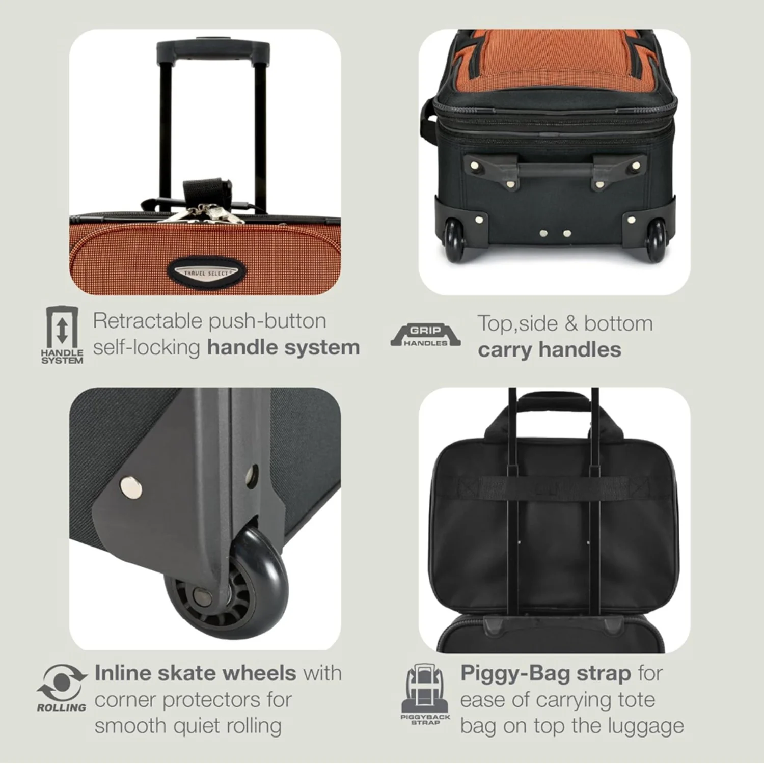 Travel Select Amsterdam Softside Expandable Luggage with Rolling Wheels, Gray, 4-Piece Set - Image 4
