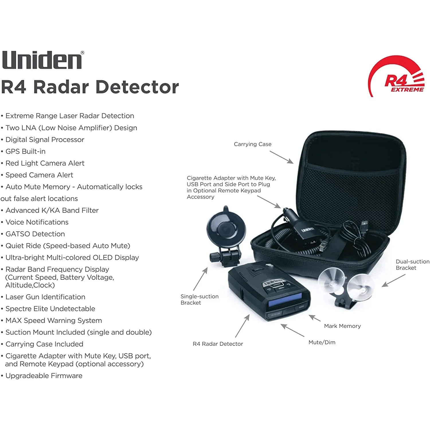 Uniden R4 Extreme Long Range Radar Laser Detector GPS, 360 Degree, DSP, OLED Display - Image 5