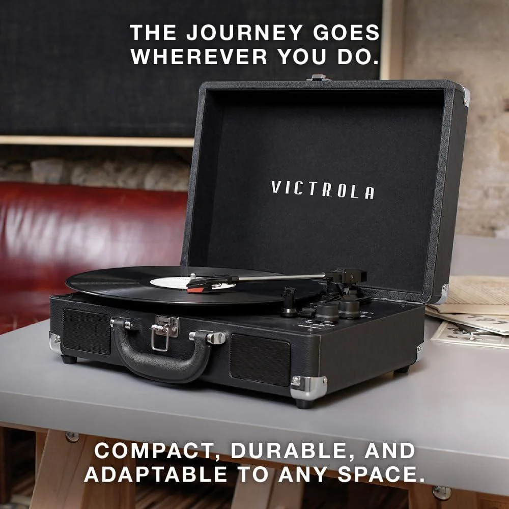 Victrola Journey Portable Bluetooth 3-Speed Suitcase Record Player, Black - Image 4