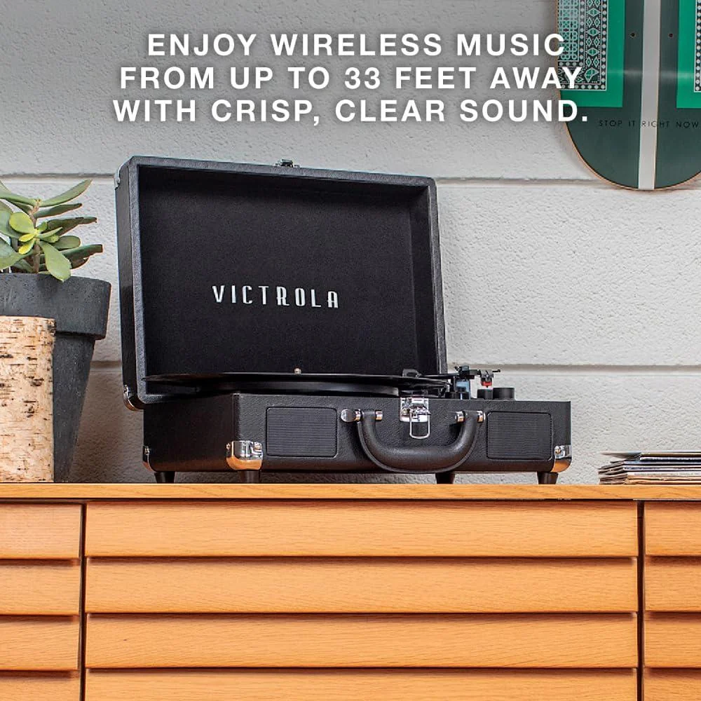 Victrola Journey Portable Bluetooth 3-Speed Suitcase Record Player, Black - Image 7