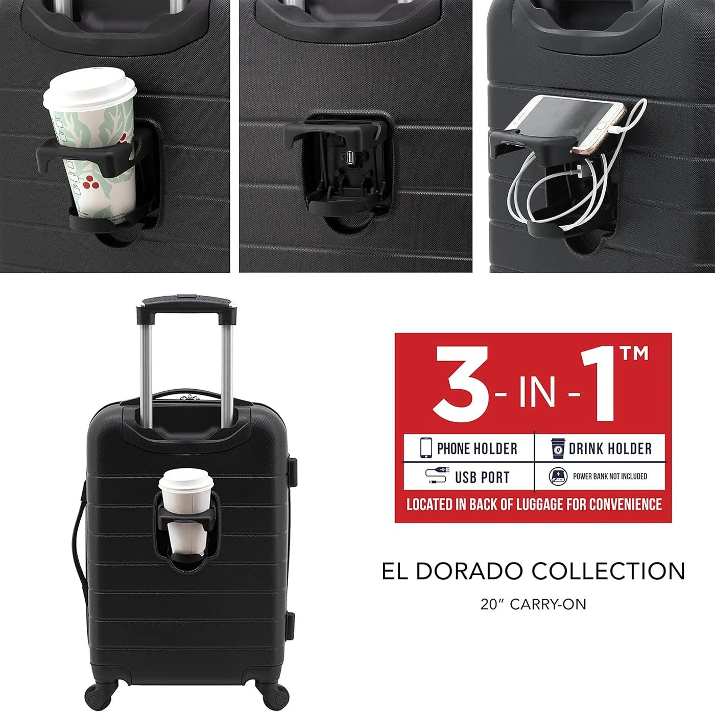 Wrangler 20" Smart Spinner Carry-On Luggage With USB Charging Port, Black - Image 6