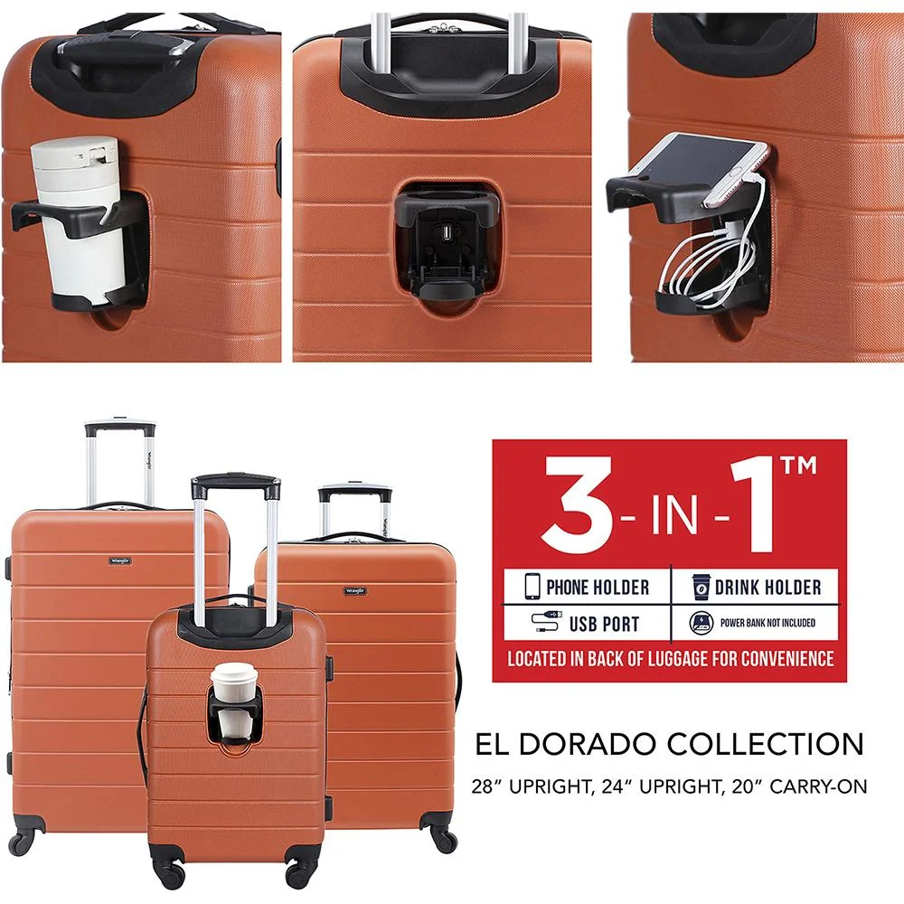 Wrangler 3-Piece Hardside Luggage Set w/Cup Holder & USB Port - T-30203-810 - Open Box - Image 10