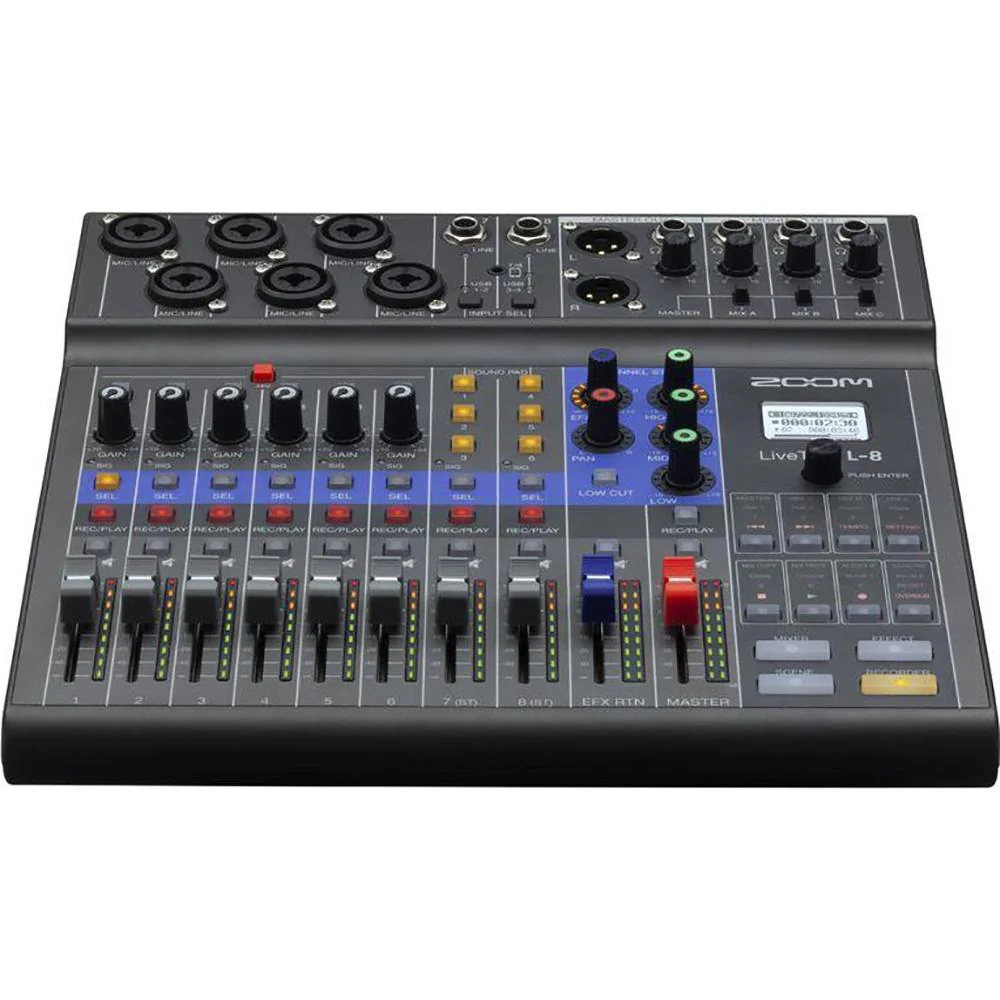 Zoom LiveTrak L-8 8-Channel Digital Mixer and Recorder w/ ZDM-1 Podcast Mic Bundle - Image 3