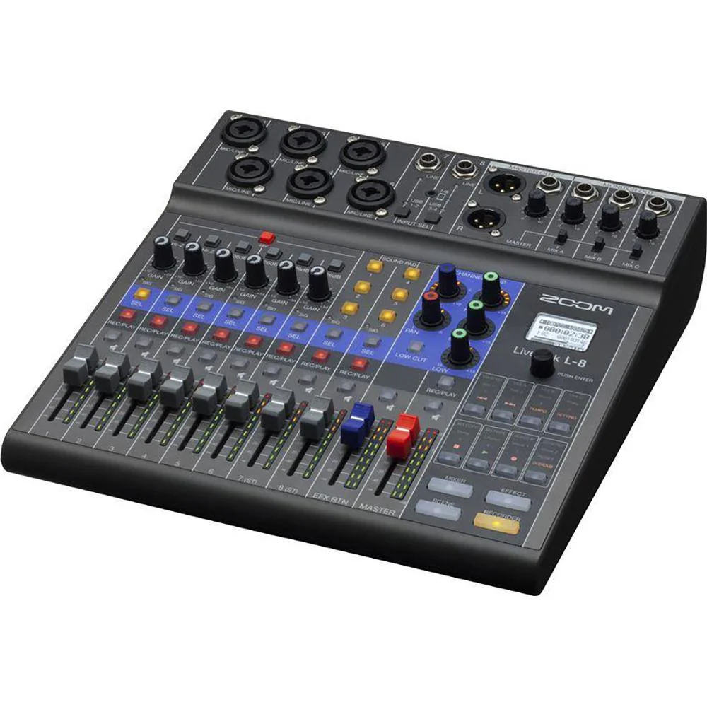 Zoom LiveTrak L-8 8-Channel Digital Mixer and Recorder w/ ZDM-1 Podcast Mic Bundle - Image 4